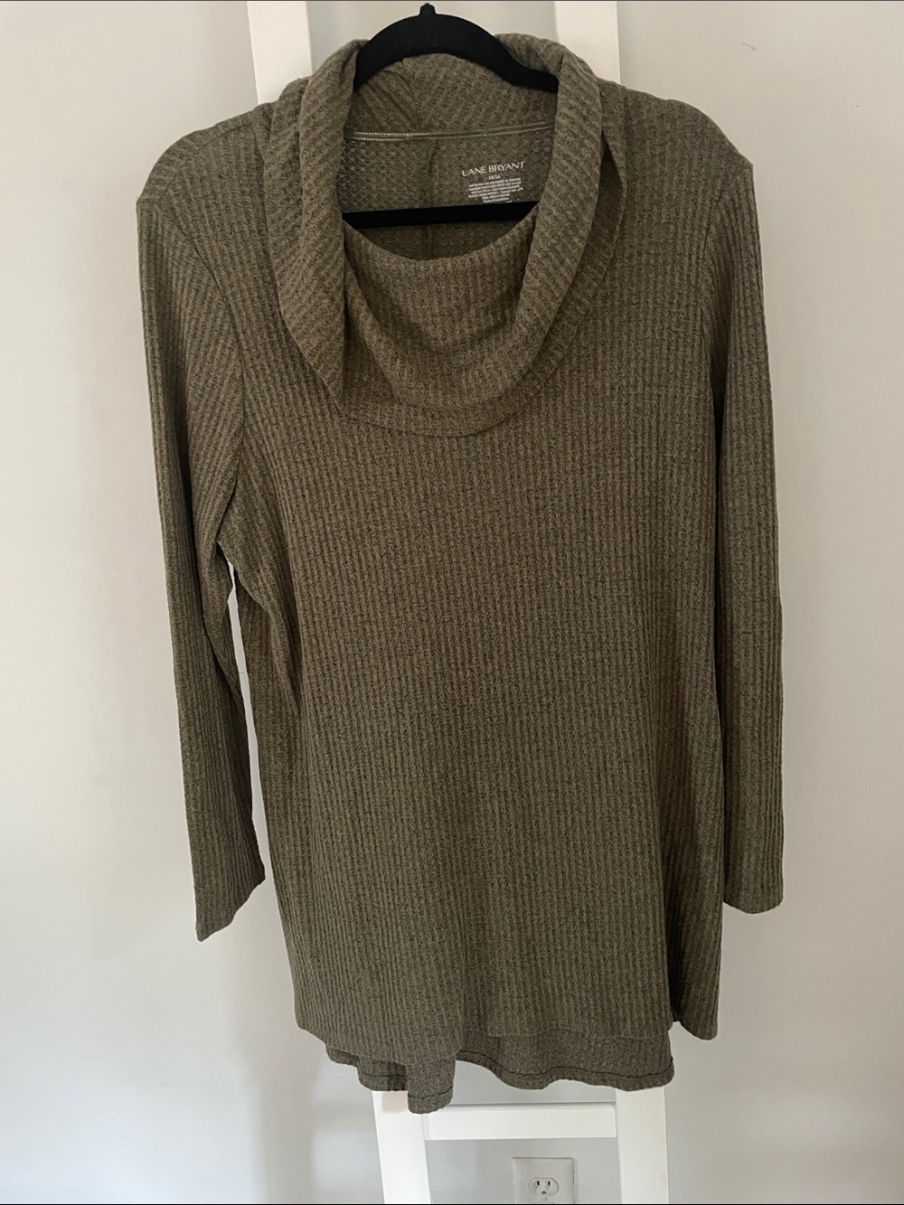 Lane Bryant Olive Green Cowl Neck Ribbed Tunic Sweater